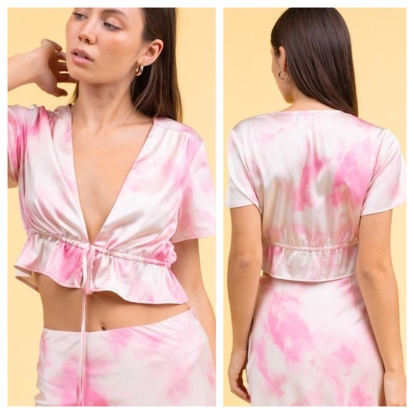 Tie Dye Tie Front Silky Top - Picture 4 of 8